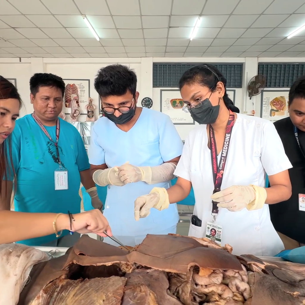 Medical students attending a supervised dissection session at Lyceum Northwestern University