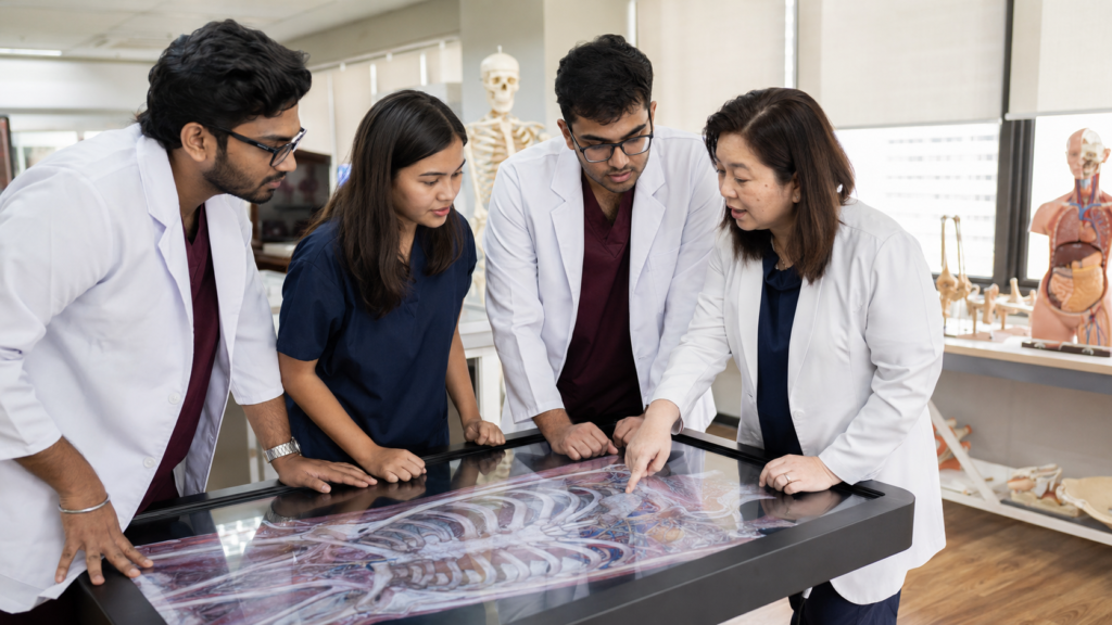 Medical students learning human anatomy using an interactive digital anatomy table